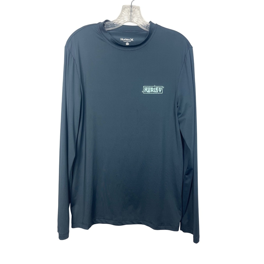 Hurley Long Sleeve Rash Guard Swim Shirt Small Blue Graphic Sun Protection